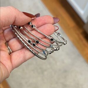 Elegant Silver and Black Bangle Set